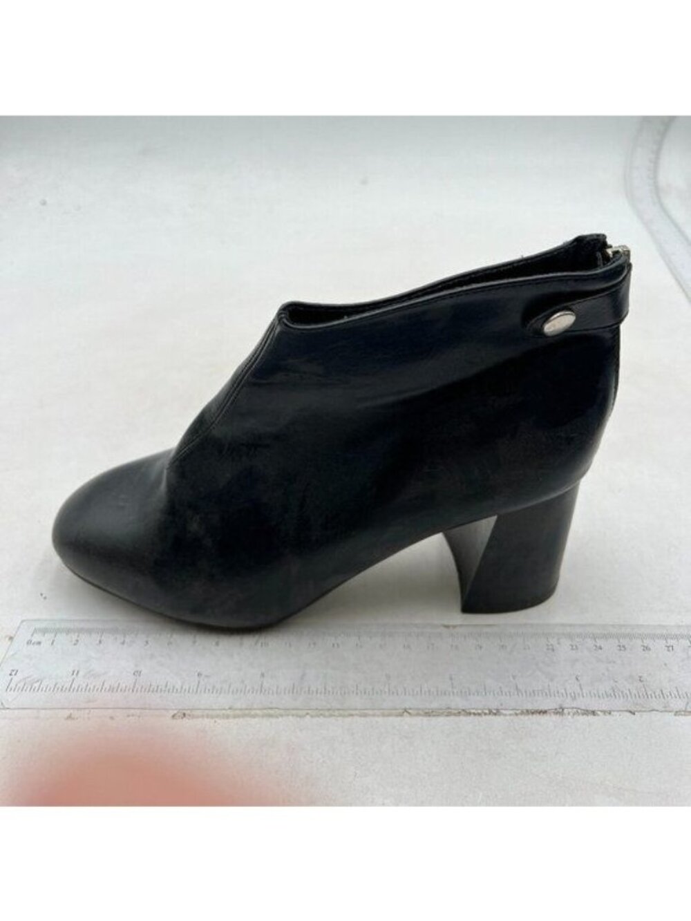 Women Round Toe Short Boots Suede Pull on High Chunky Heel Booties Black Shoes
